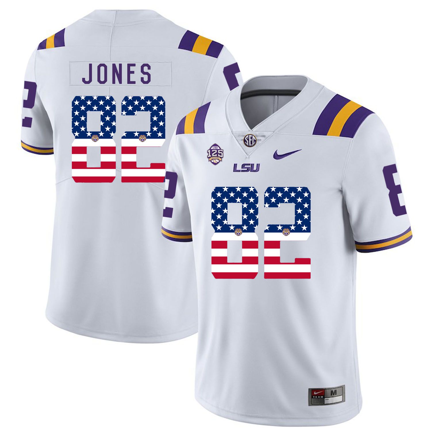 Men LSU Tigers 82 Jones White Flag Customized NCAA Jerseys